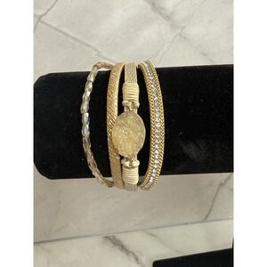 Boho Faux Drusy Gold tone Faux Leather Magnetic Clasp Bracelet 7‎ in